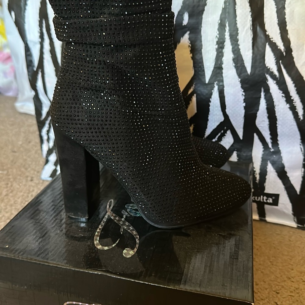 Windsor Black Sparkle Heeled Boots